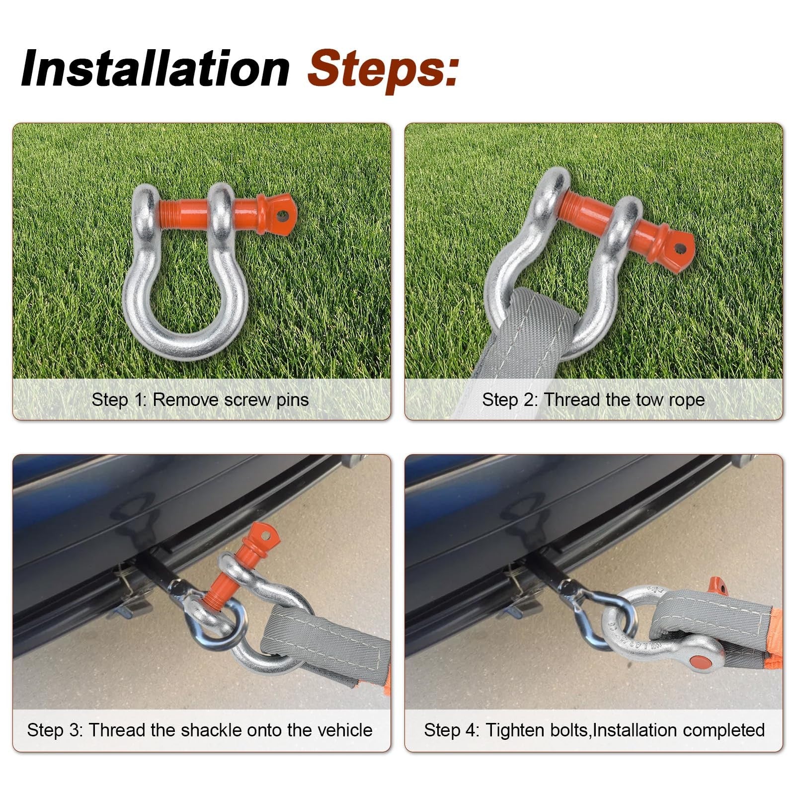 Leero 1-inch D ring shackle with 8.5-ton working load limit, heavy-duty clevis shackle for lifting and rigging applications.
