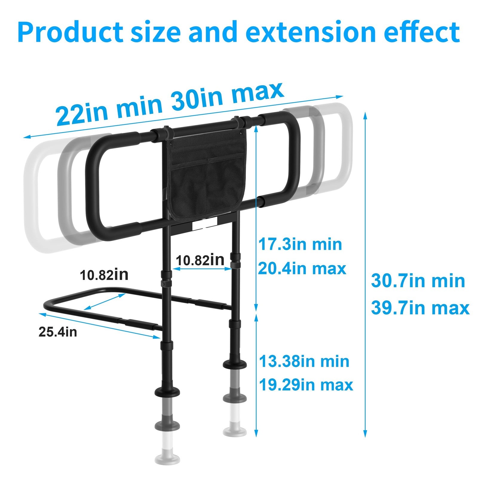 Heavy-duty bed rails for elderly adults with motion sensor light support, capable of supporting up to 400 lbs by Eakertte.