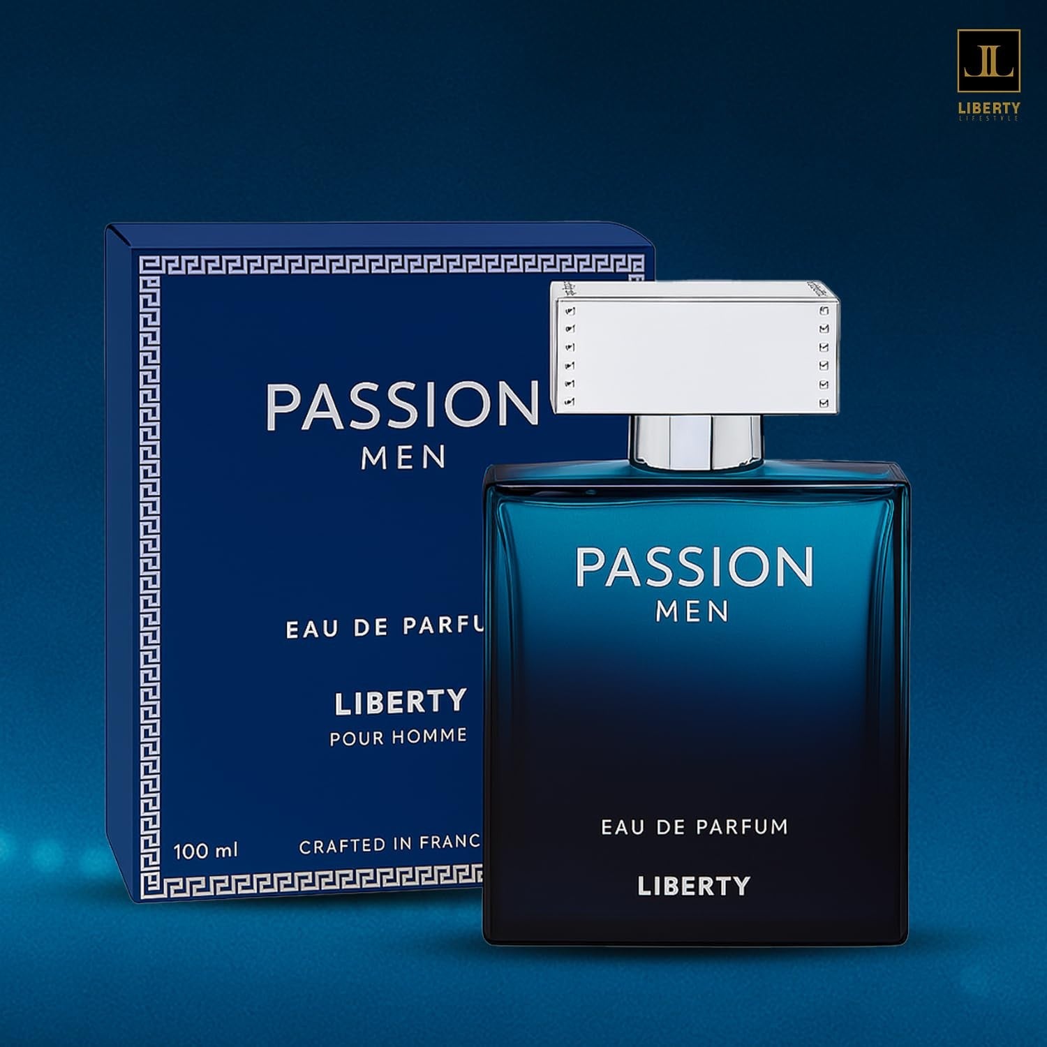 Liberty Luxury Passion EDP for Men, featuring a bold, spicy scent with long-lasting fragrance and stylish bottle design.