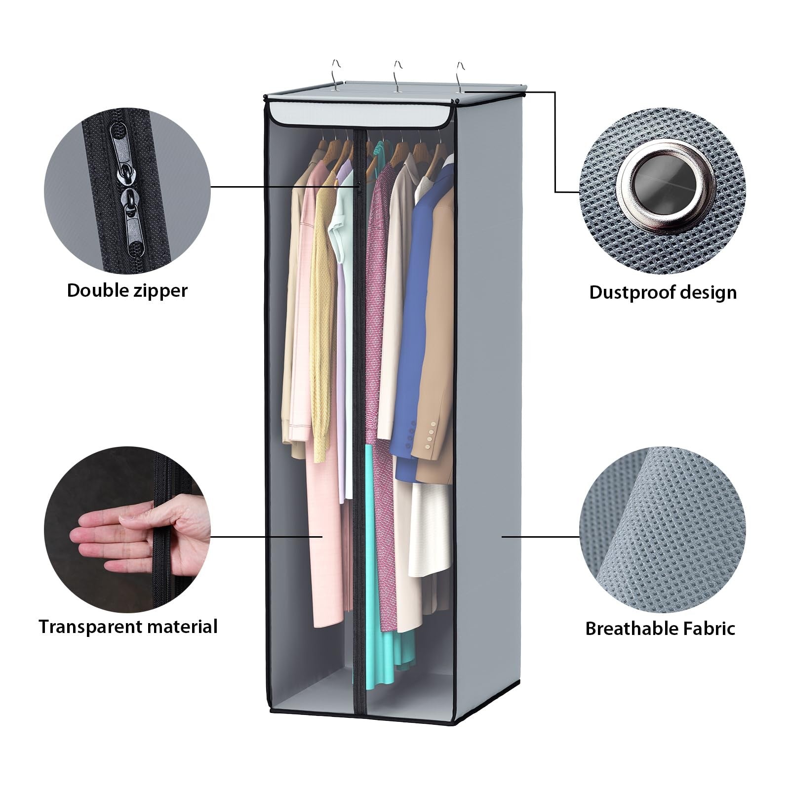 Univivi 54-inch clear garment storage bags with window, part of a 2-pack, for closet organization and clothing protection.