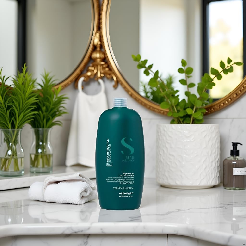 ALFAPARF MILANO Semi di Lino Reconstruction reparative sulfate-free shampoo bottle with label and cap.