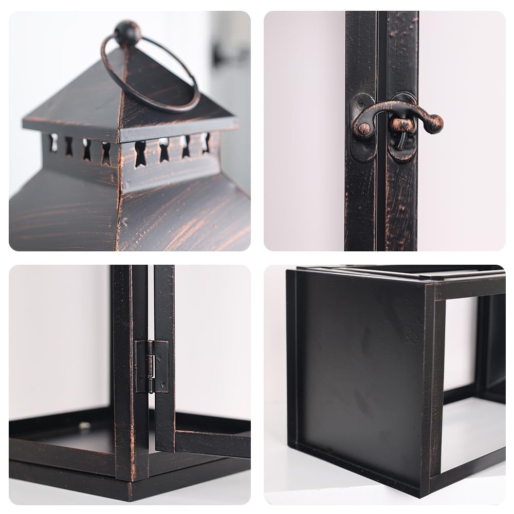 Set of two NEEDOMO LED lanterns with large bronze metal design, ideal for decorative outdoor and indoor lighting.