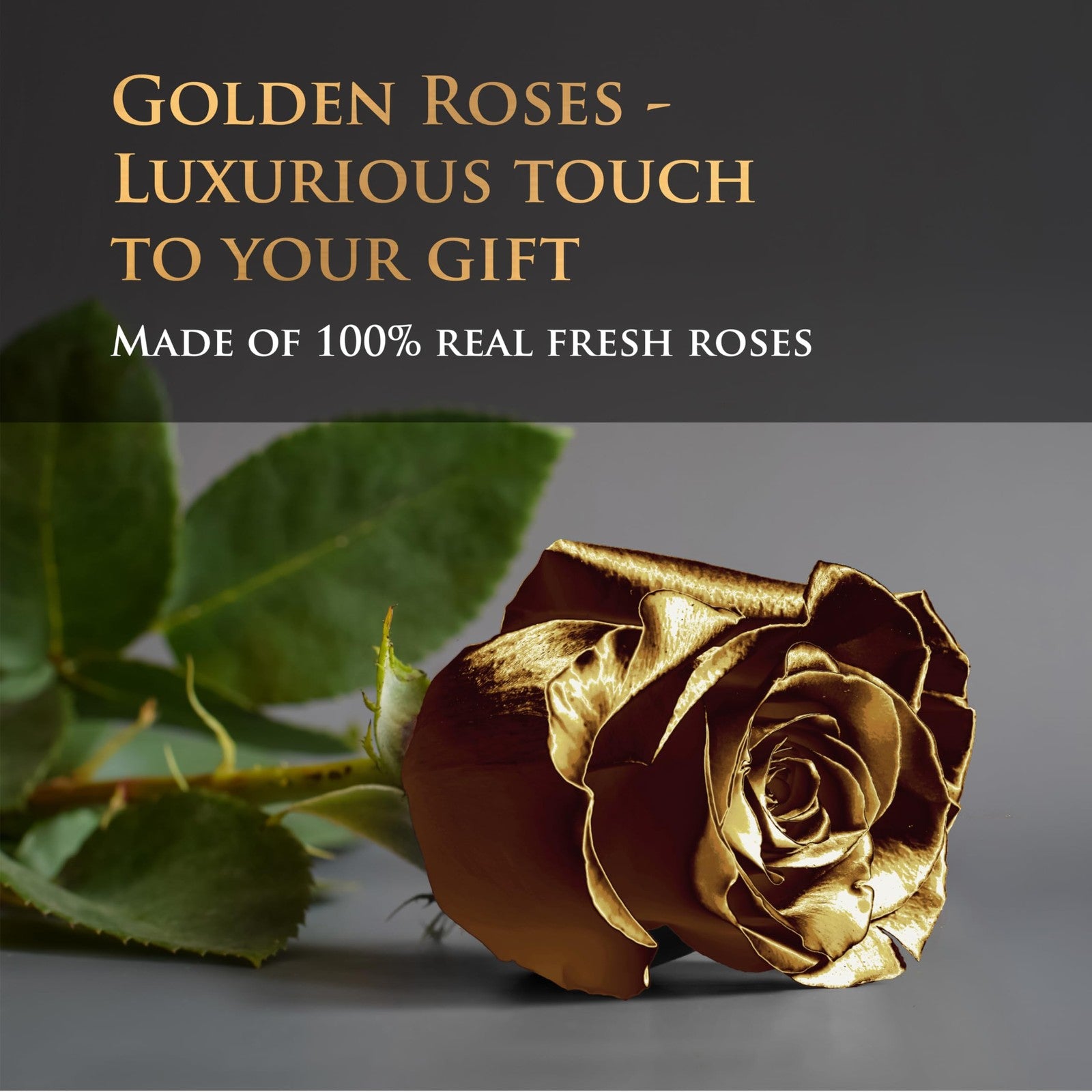 Black velvet box with gold accents holding 17 luxury Forever Roses from LUX BLOSSOM BOUTIQUE, perfect for Valentine's Day.