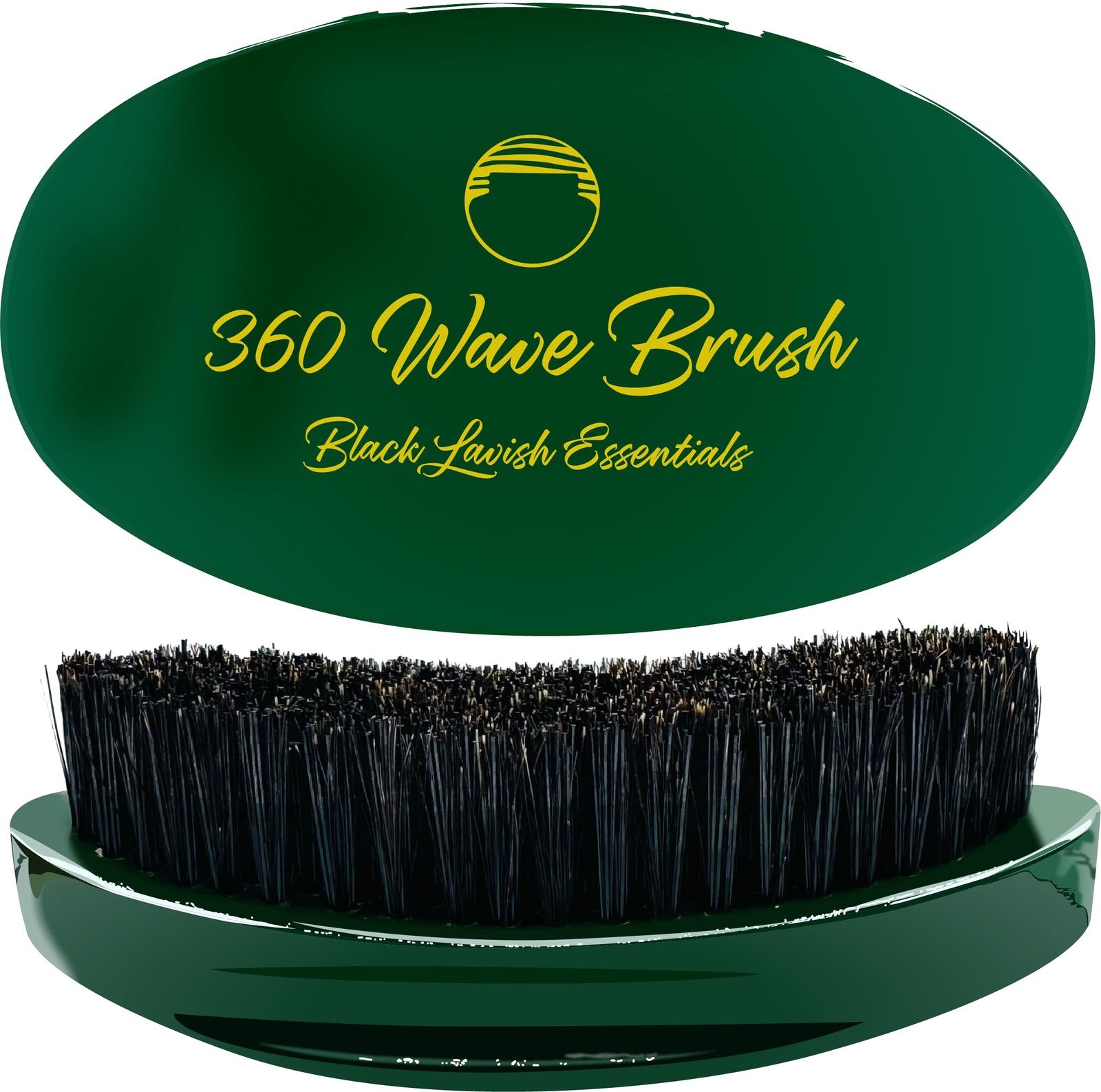 Black Lavish Essentials 360 Wave Brush with curved design, featuring soft and hard boar bristles for building deep, defined waves.