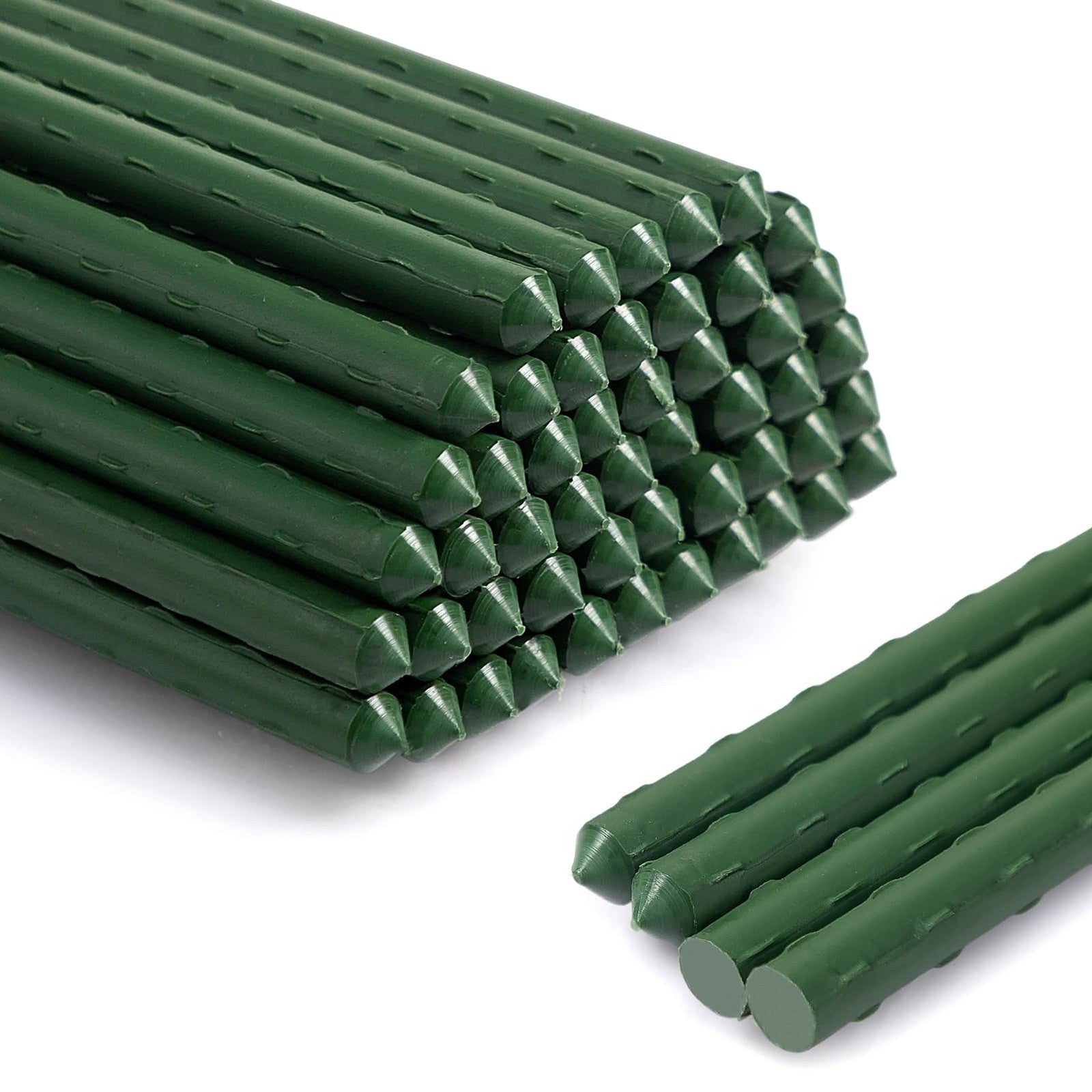 AGTEK 48-inch plastic-coated steel garden stakes, 50-pack, sturdy plant sticks for supporting garden plants and flowers