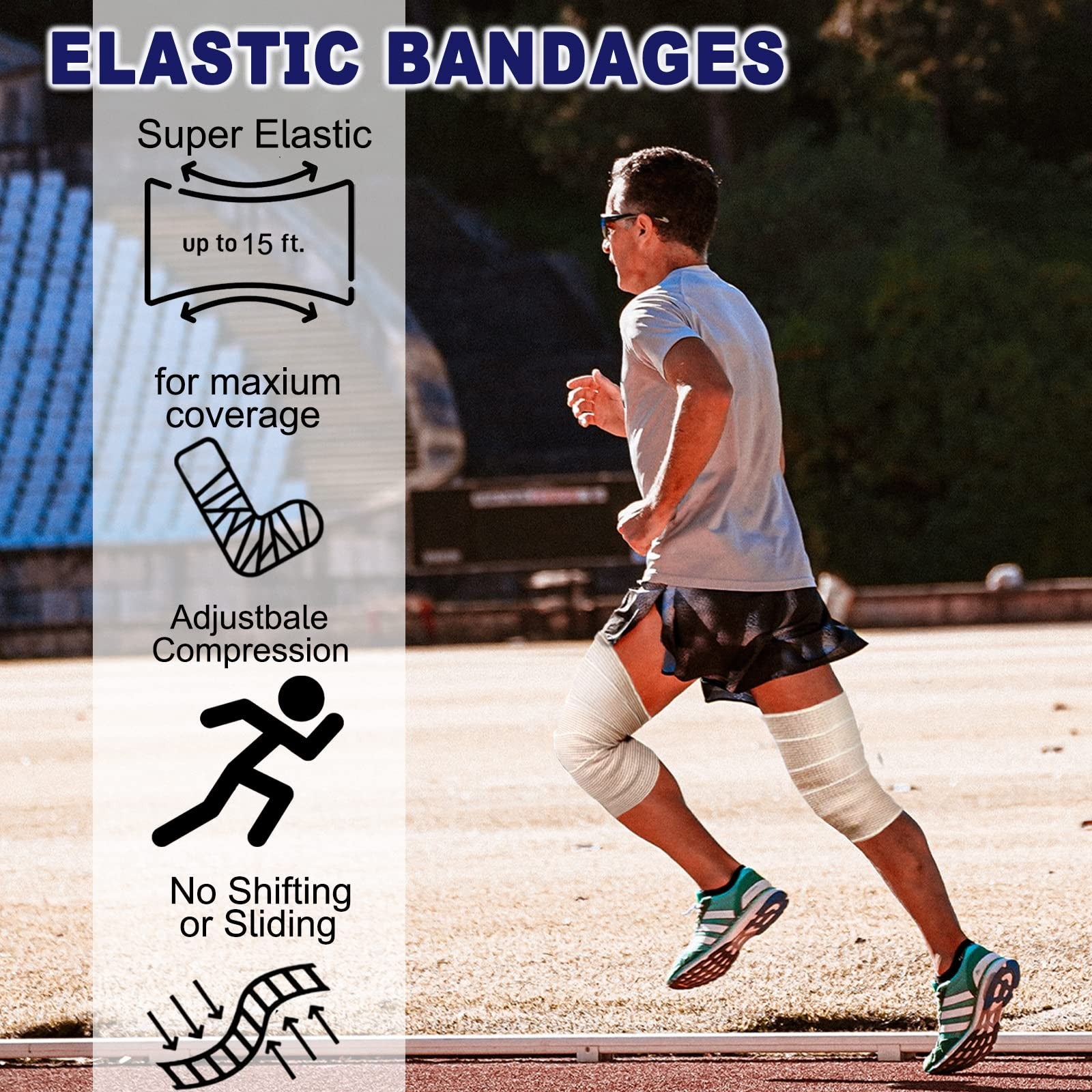 Beieverluck 24-pack 6-inch elastic bandage wraps with hook and loop closure, 5 yards long, latex-free medical compression bandages