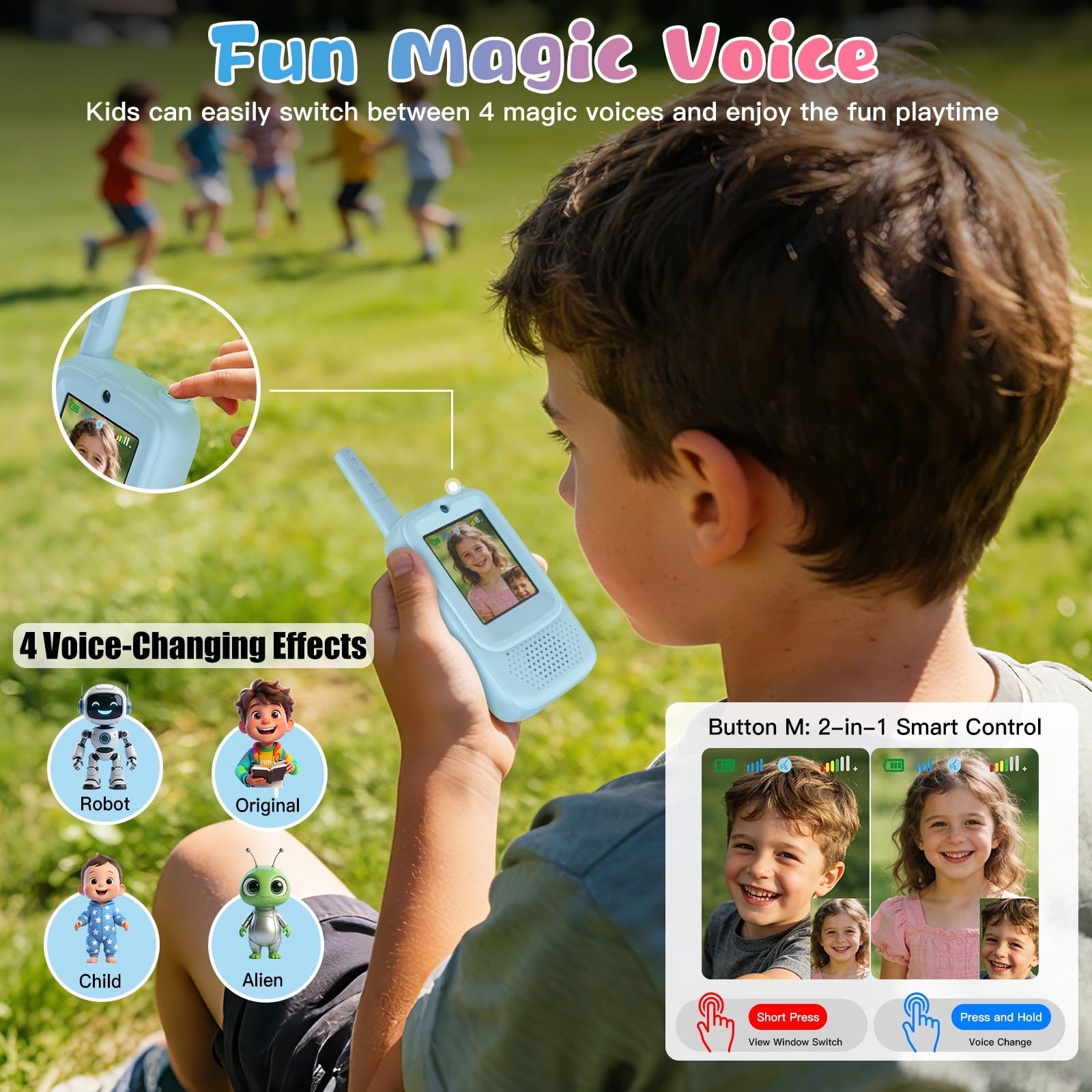 ZealSound video walkie talkies for kids, 2-pack, colorful handheld communication devices for boys and girls ages 3-12.