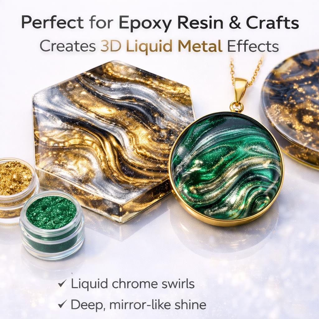 Chrome mica powder for resin crafts by BALTIC DAY, featuring 30 ultra-mirror metallic pigments in a vibrant, reflective finish.