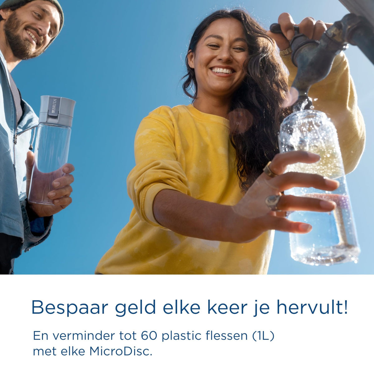 BRITA water filter bottle in apricot color, 600ml capacity with two microdisc filters, portable hydration bottle.