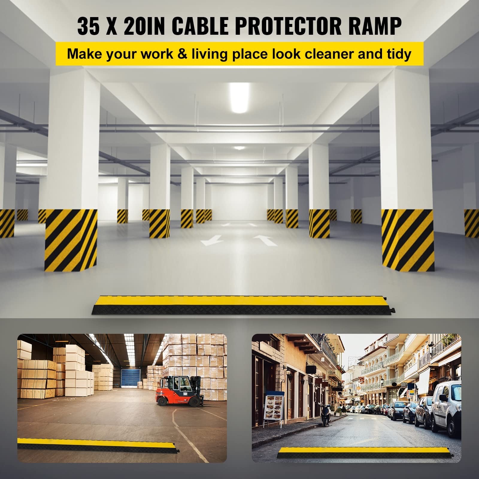 Happybuy 5-channel rubber cable protector ramp for heavy-duty cable management and safety on industrial or outdoor surfaces