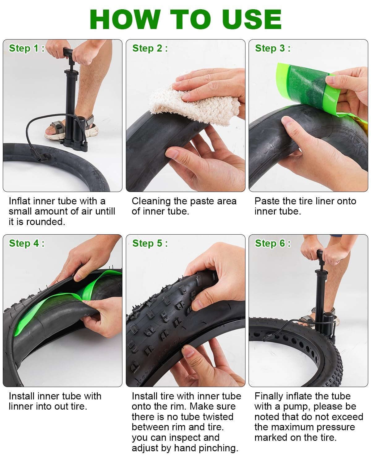 Julai Fat Tire Bike Bicycle Tube with self-adhesive puncture protector and liner for flat tire prevention.
