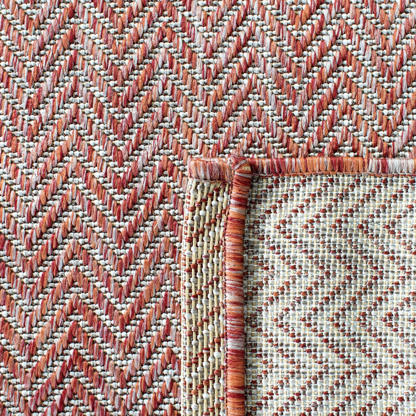 Safavieh washable outdoor courtyard rug in square shape with red and beige pattern, designed for outdoor use and easy cleaning.