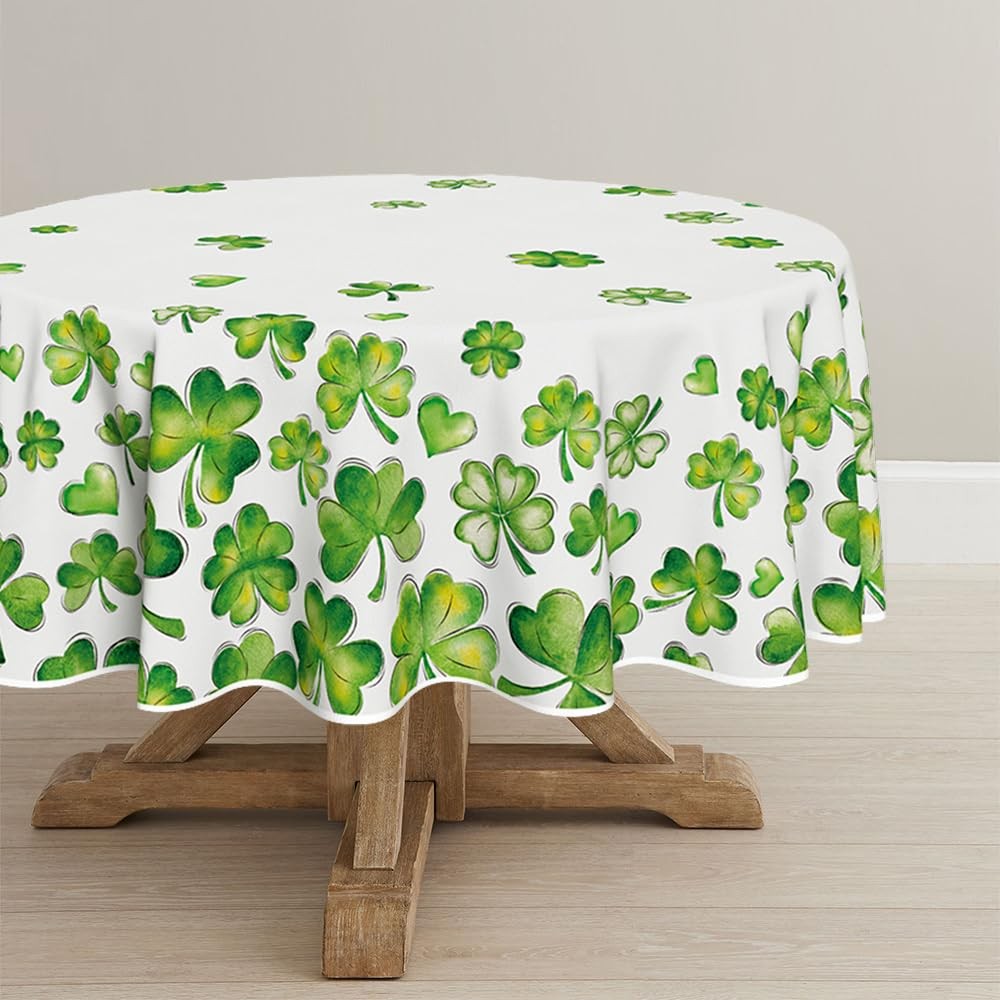 Horaldaily St. Patrick's Day round tablecloth, 90-inch watercolor shamrock design, festive cloth for holiday celebrations