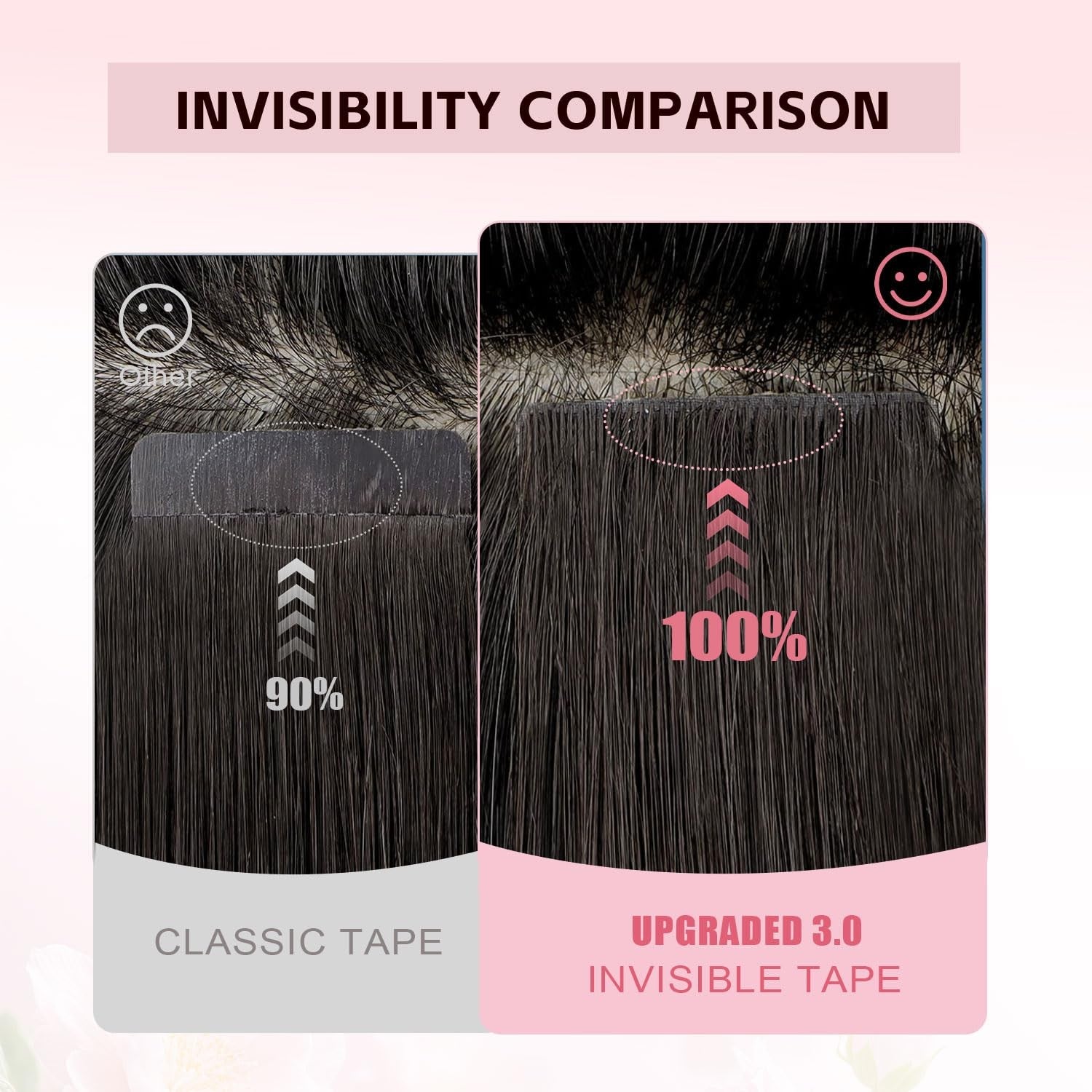 Natural black Sweetmet Injection Tape-In Hair Extensions by Unbranded, showing the seamless human hair extension tape.