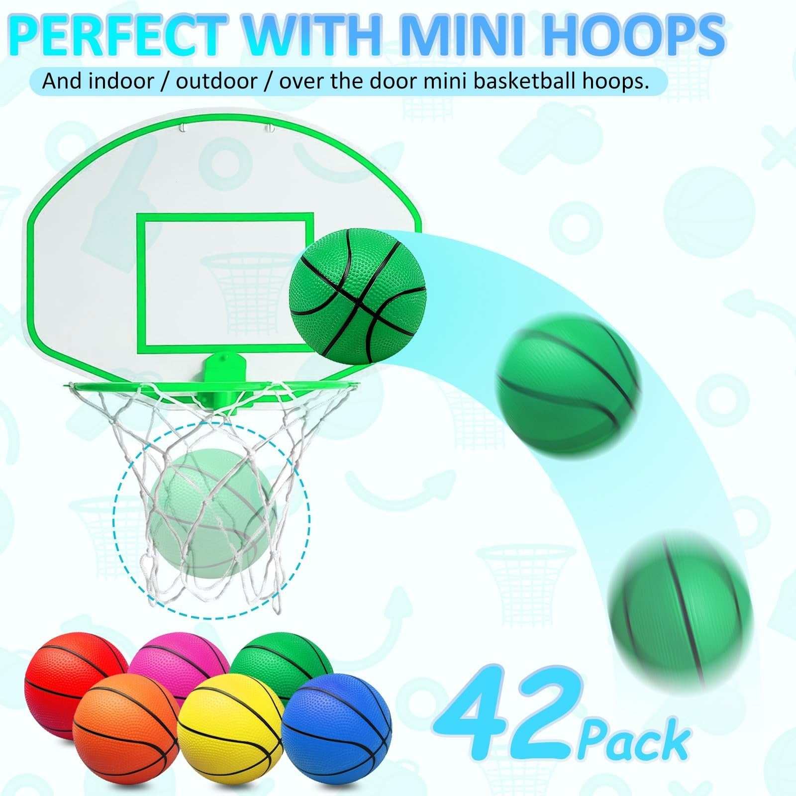 42Pcs 6" Mini Basketball Set with colorful PVC small balls and air pump for indoor and outdoor hoop games