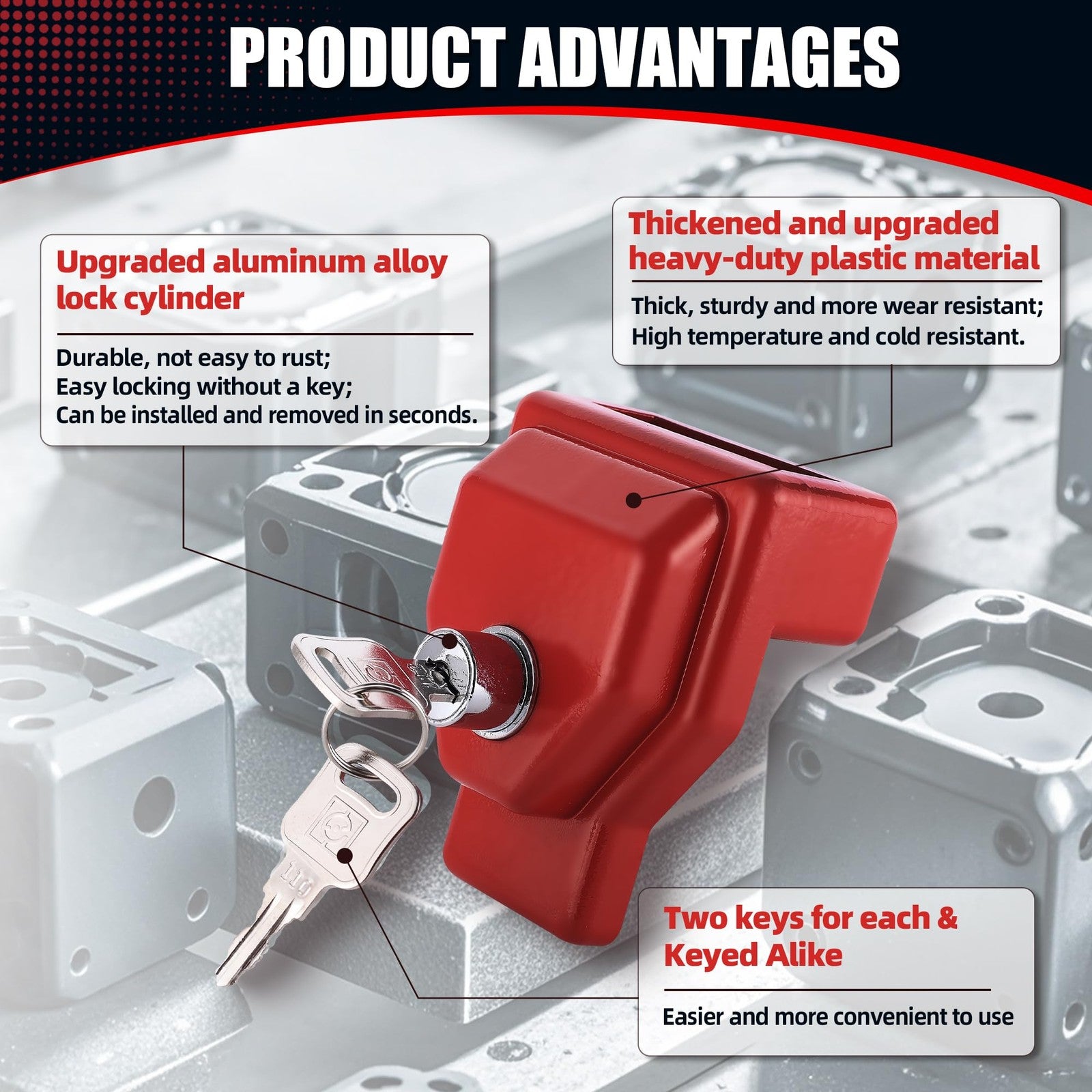 NAKAKEKO plastic glad hand lock keyed alike pair for tractor trailer, showing secure locking mechanism and durable plastic construction.