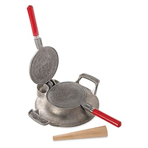 Nordic Ware Norwegian Krumkake and Pizzelle Iron with wooden handle for making traditional Scandinavian cookies