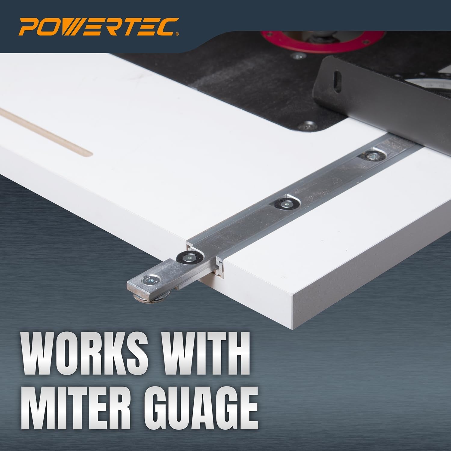 Powertec 32-inch aluminum miter T-track T-bar set for benchtop table saws and routers, featuring sturdy metal construction.