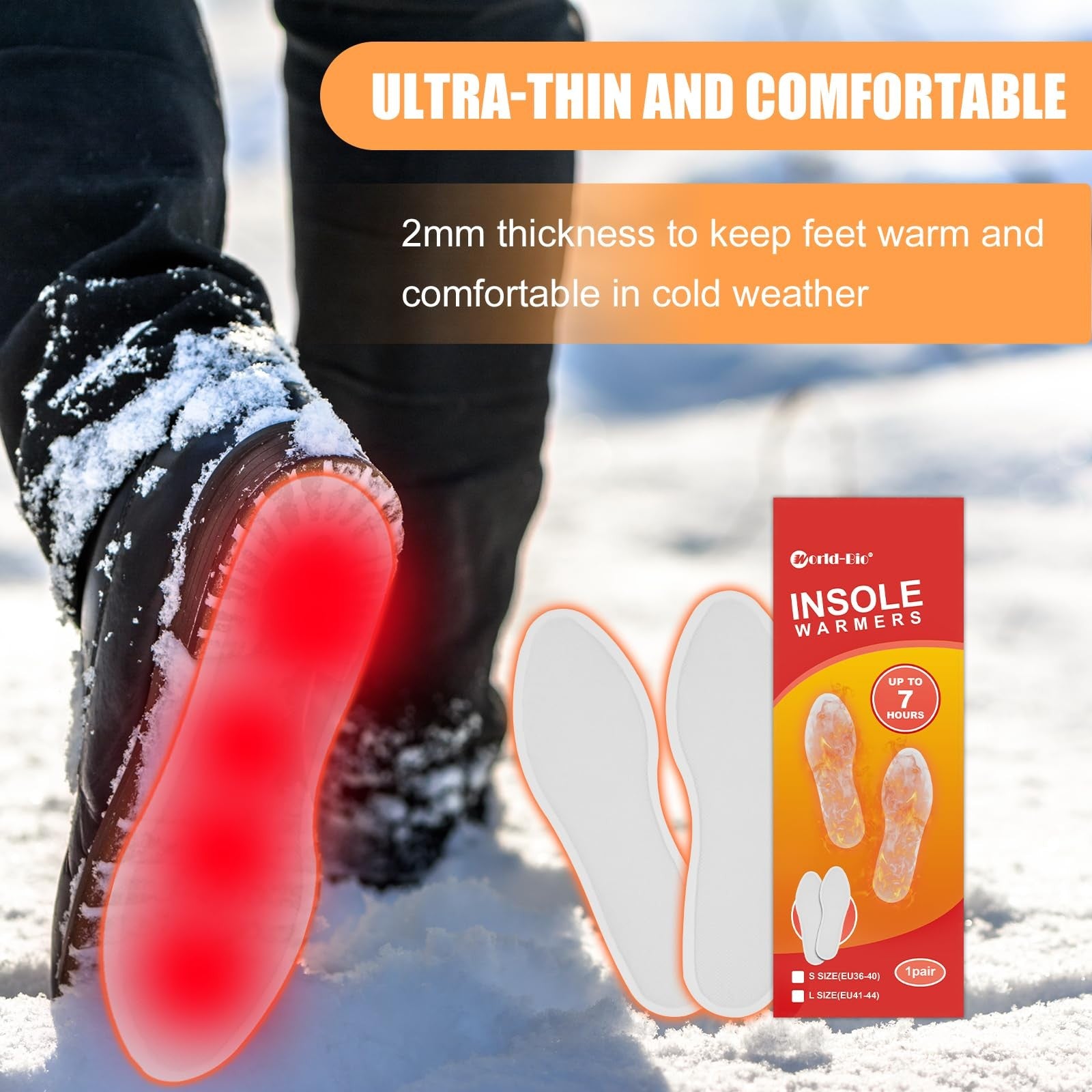 Disposable Blobuste insole foot warmers, ultra-thin and long-lasting, designed to keep men's feet warm and comfortable.