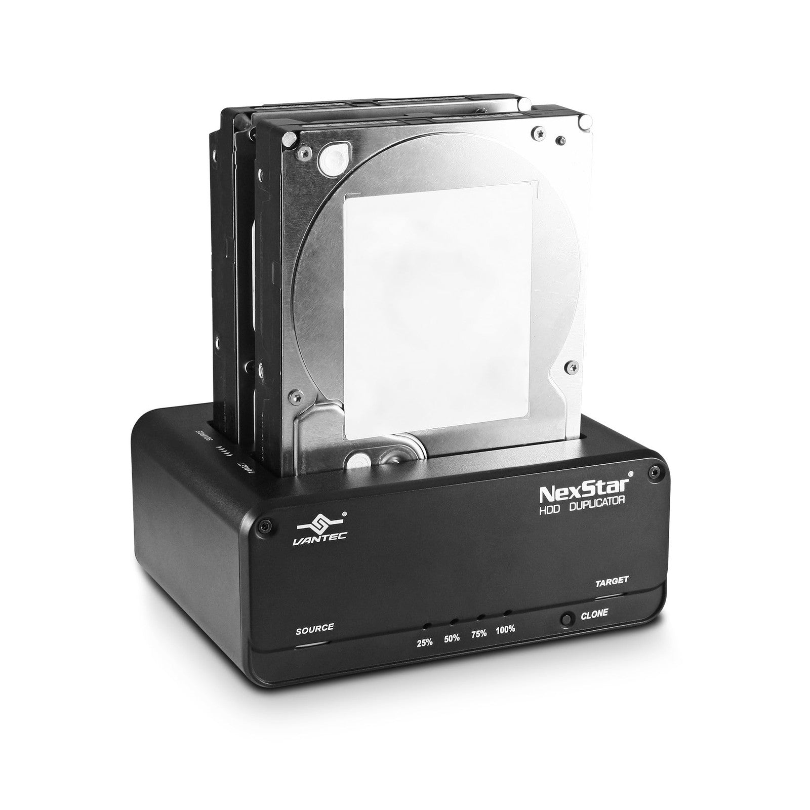 Vantec NexStar JX USB 3.2 Gen1 dual bay SATA III drive dock with cloning function, showing front view of the device