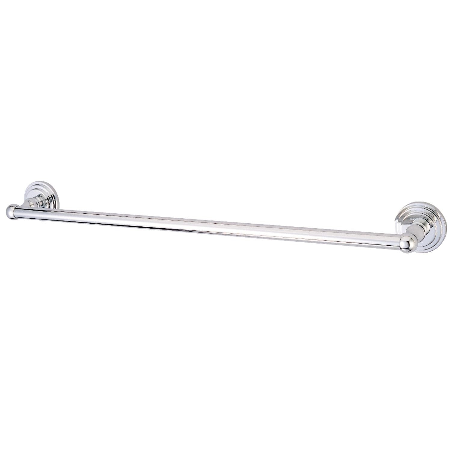 Kingston Brass Milano 18-inch polished chrome towel bar mounted on bathroom wall with shiny finish