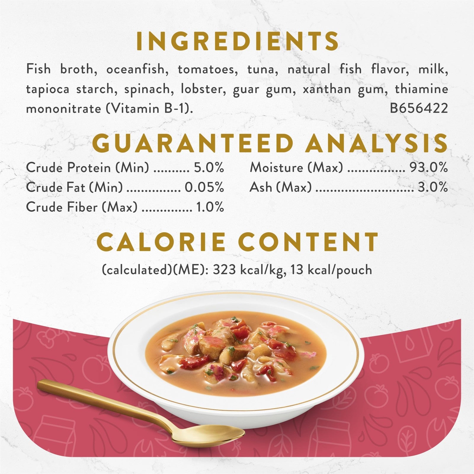 Fancy Feast seafood bisque and lobster wet cat food topper in 1.4 oz package, featuring a savory seafood and lobster flavor.