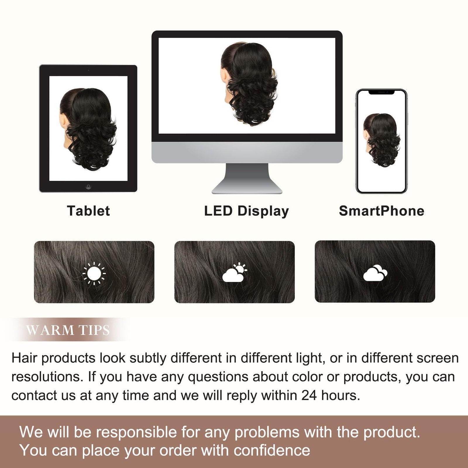 Flufymooz 14-inch short drawstring ponytail extension in natural hair color, styled with a sleek ponytail and smooth finish.