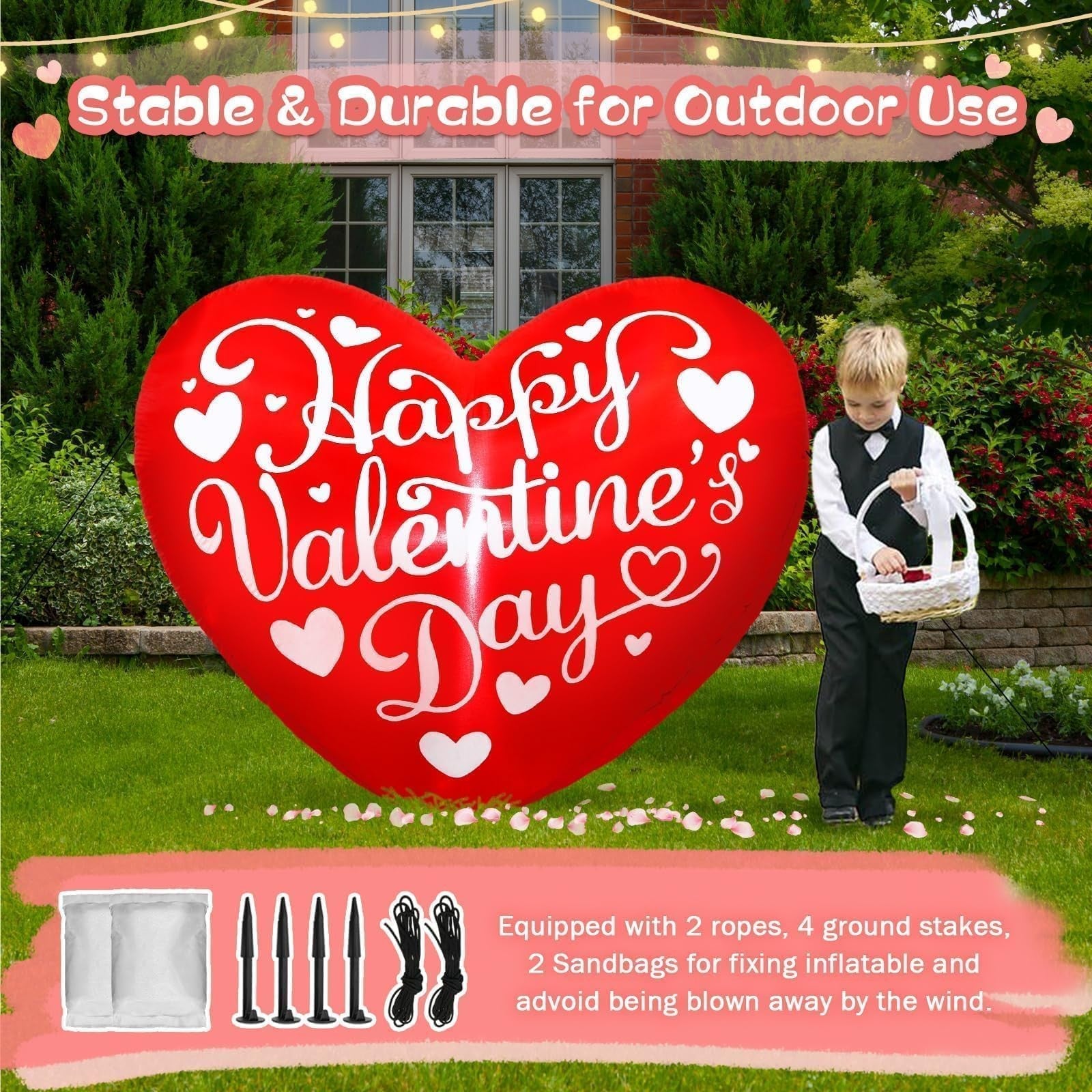Red 5-foot Kofero Valentines inflatable love heart for outdoor decorations, featuring a sweet, vibrant design suitable for celebrations.