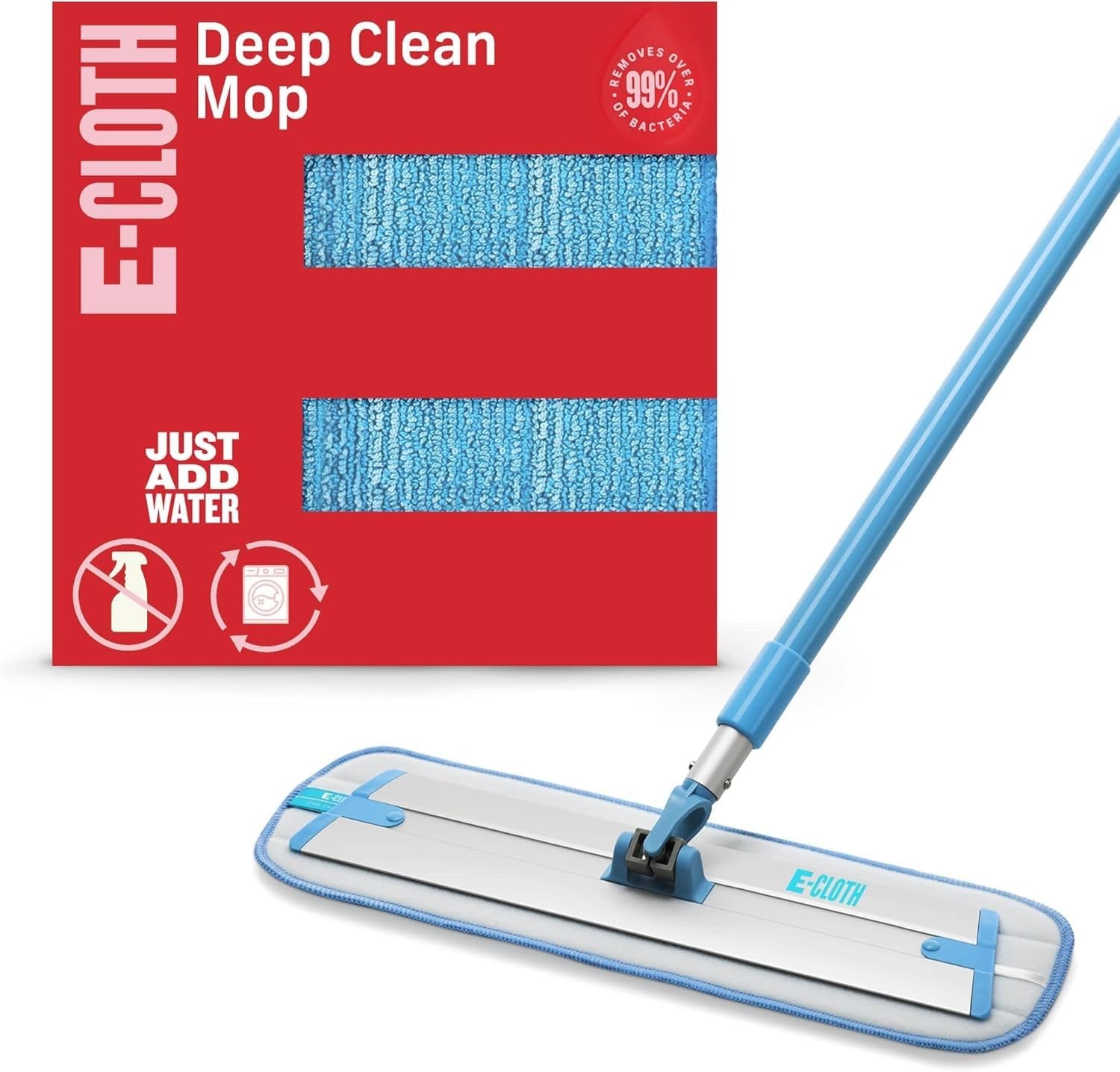 E-Cloth Deep Clean microfiber mop pad for home cleaning, showing the reusable pad on a hardwood floor.