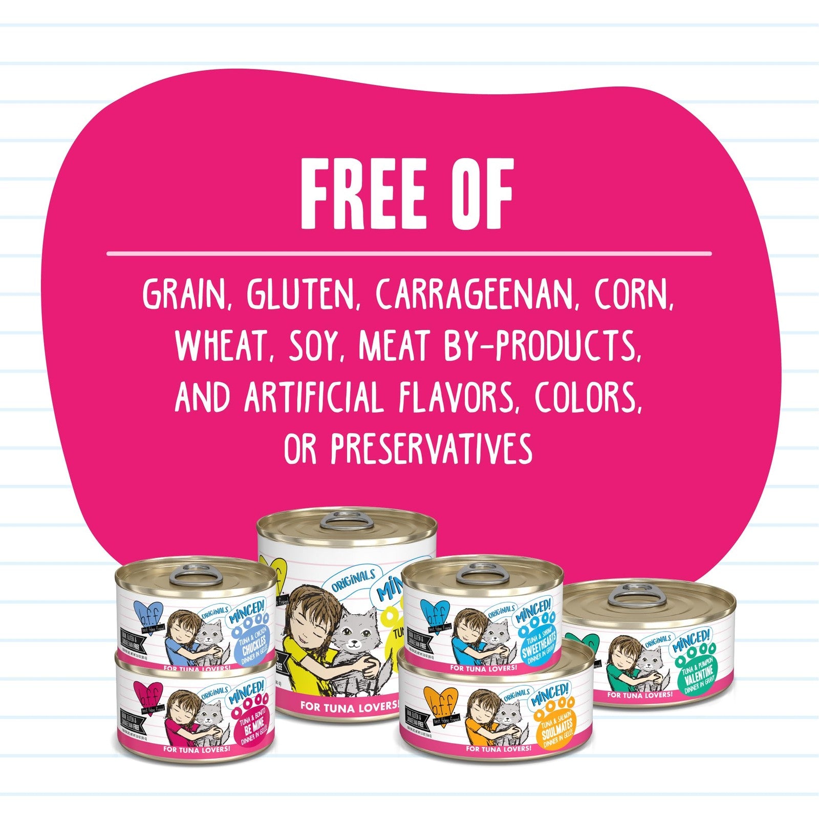 Weruva BFF Minced Wet Cat Food Big Feline Feast variety pack with 12 cans, 10oz each, featuring different flavors for cats.