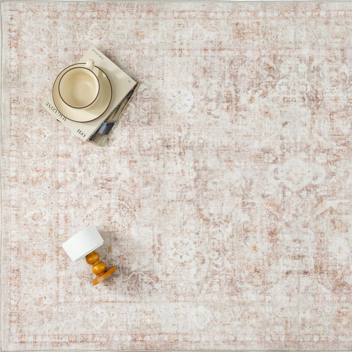 WondRg 4x6 beige washable area rug with soft texture, non-slip backing, ideal for living rooms and bedrooms.
