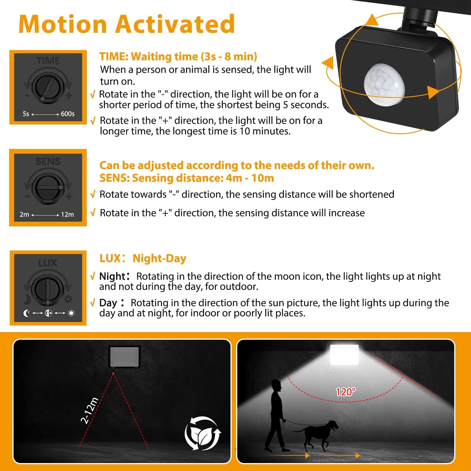 Two Yanycn 300W LED motion sensor flood lights with plugs, super bright work lights, shown in a natural outdoor setting.
