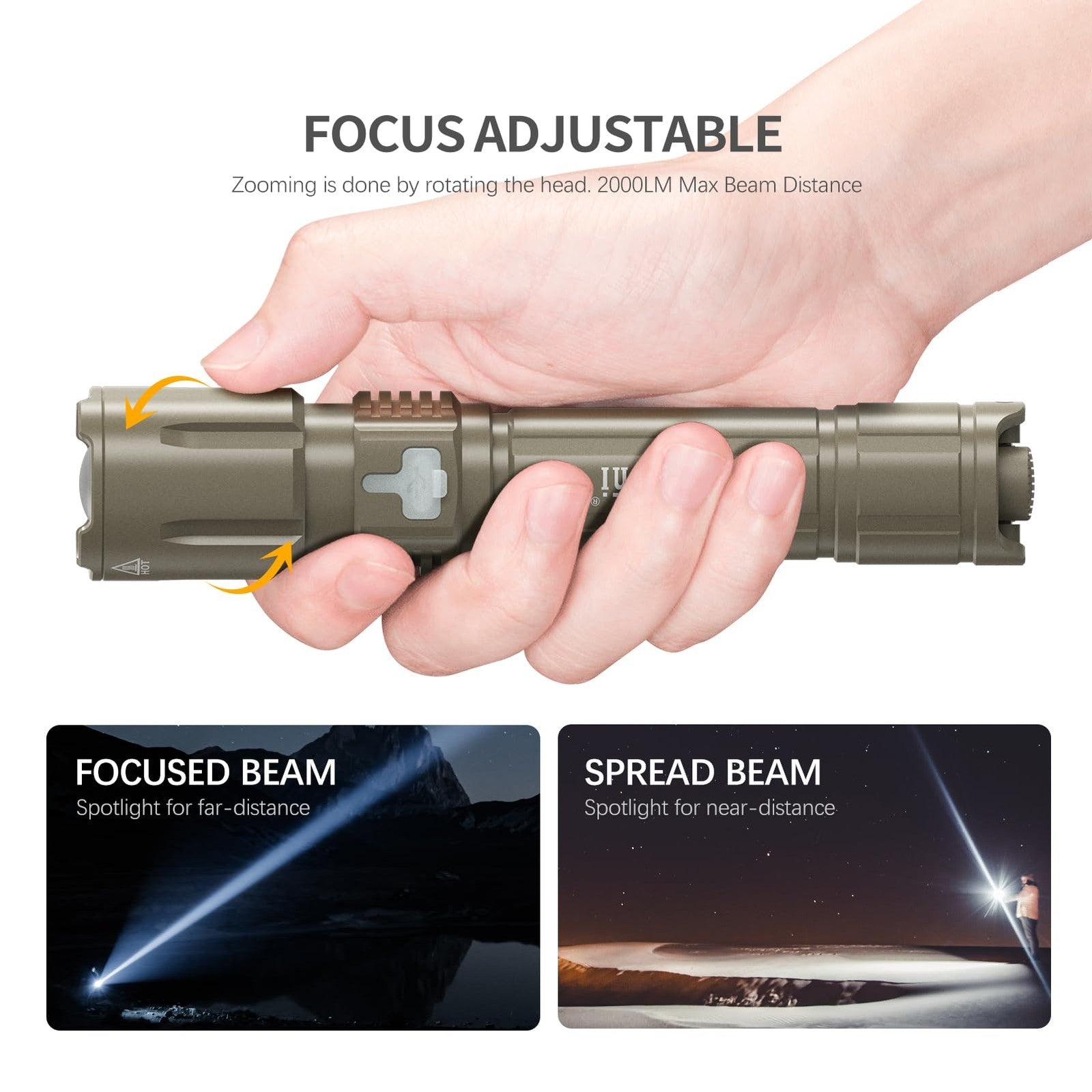 Feyachi tactical flashlight with M Lock mount, offset design, pressure switch, and hard-anodized finish for firearm use