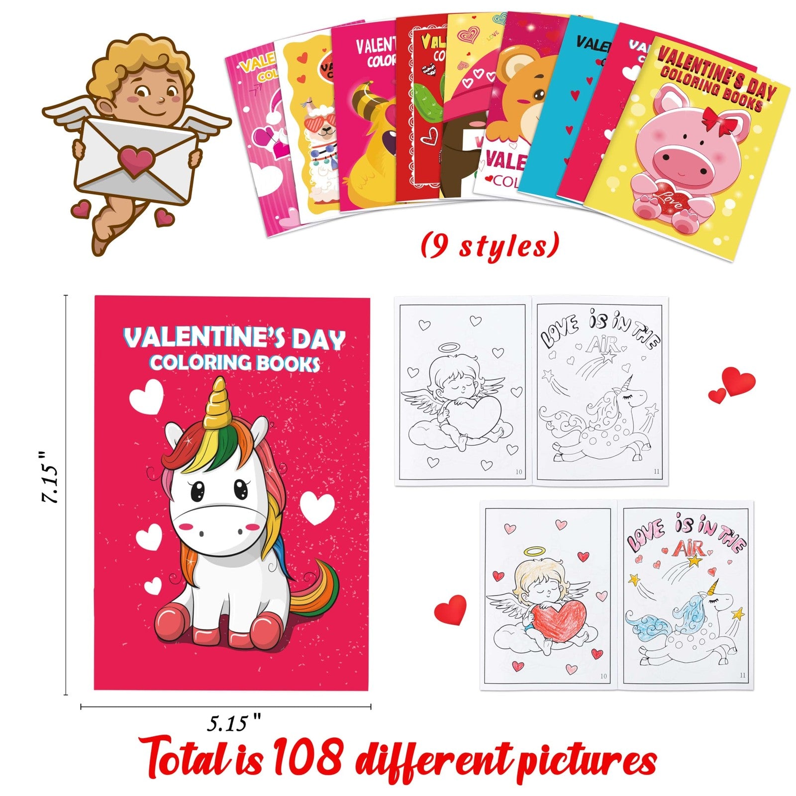 Set of 100 90shine Valentine's Day mini coloring books for kids, featuring colorful covers and fun Valentine's Day designs.