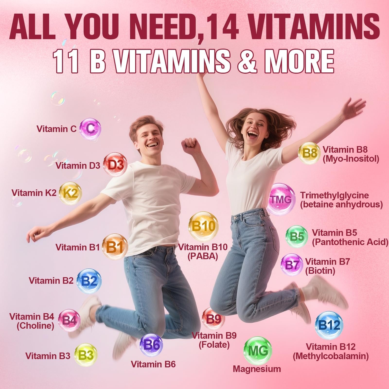 Femmetra Ultra Methylated Vitamin B Complex Sugar-Free Gummies with all B vitamins, shown in a colorful bottle with gummies inside.