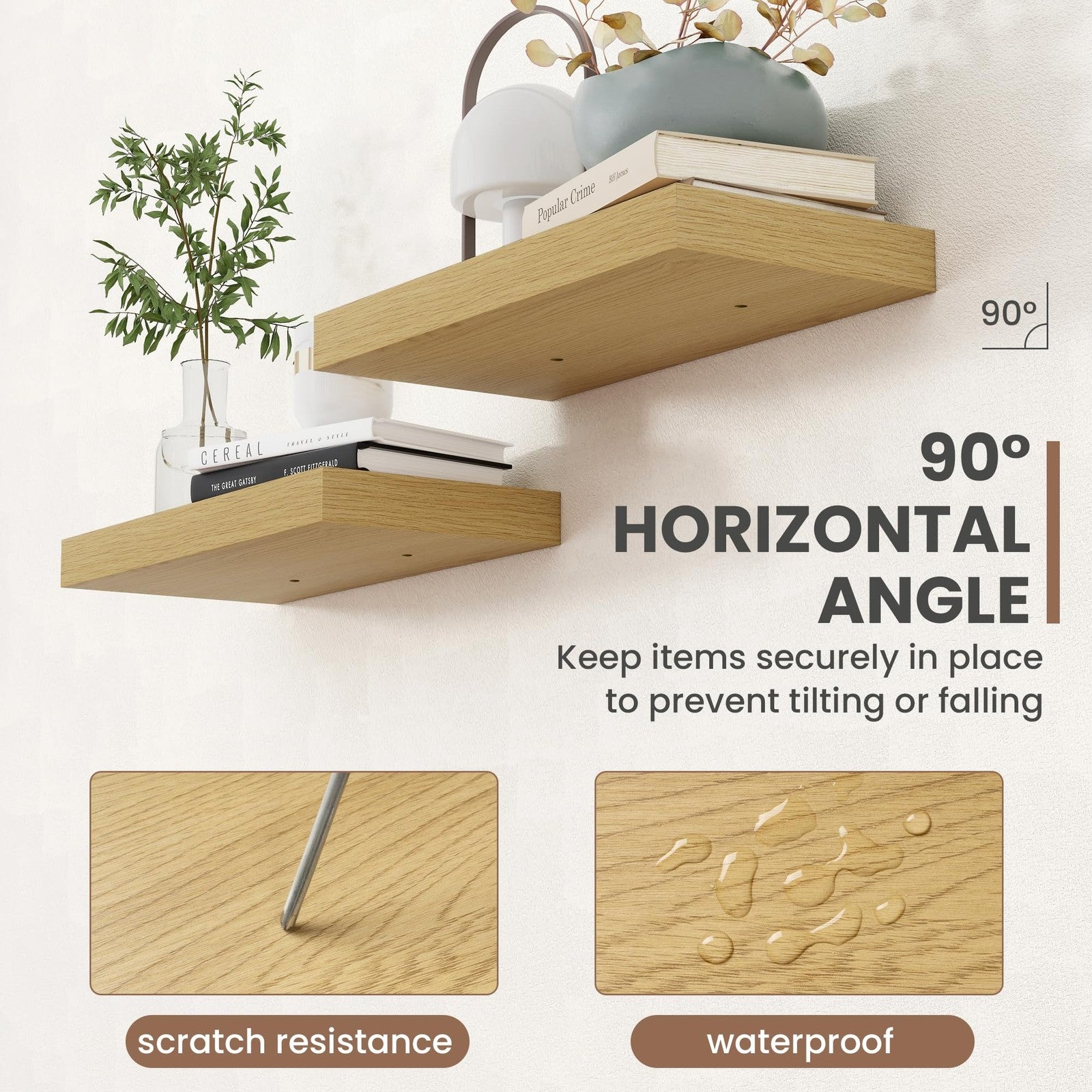 Acovy 24-inch floating wall shelves, 8-inch deep, mounted on a wall, showcasing a modern and minimalist storage design.