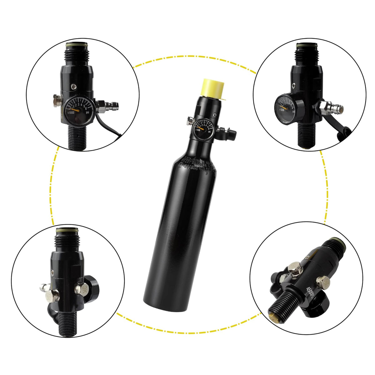 Orctac 13Ci aluminum HPA paintball tank with 3000psi capacity, featuring a compact, lightweight design for paintball gameplay.