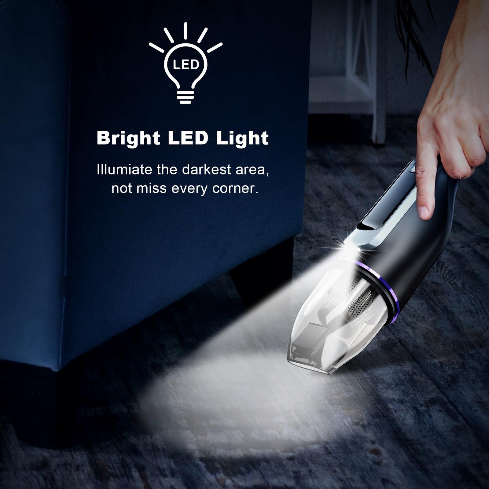 DRECELL handheld car vacuum cleaner with brushless motor and 14,000Pa suction power, shown with nozzle and compact design