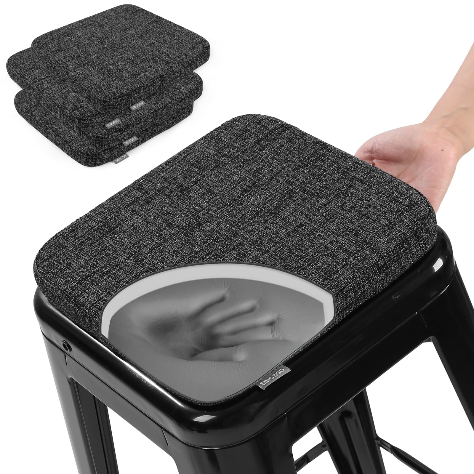 Set of four SINOSSO memory foam bar stool cushions with modern interwoven style and magnetic features for comfortable seating.