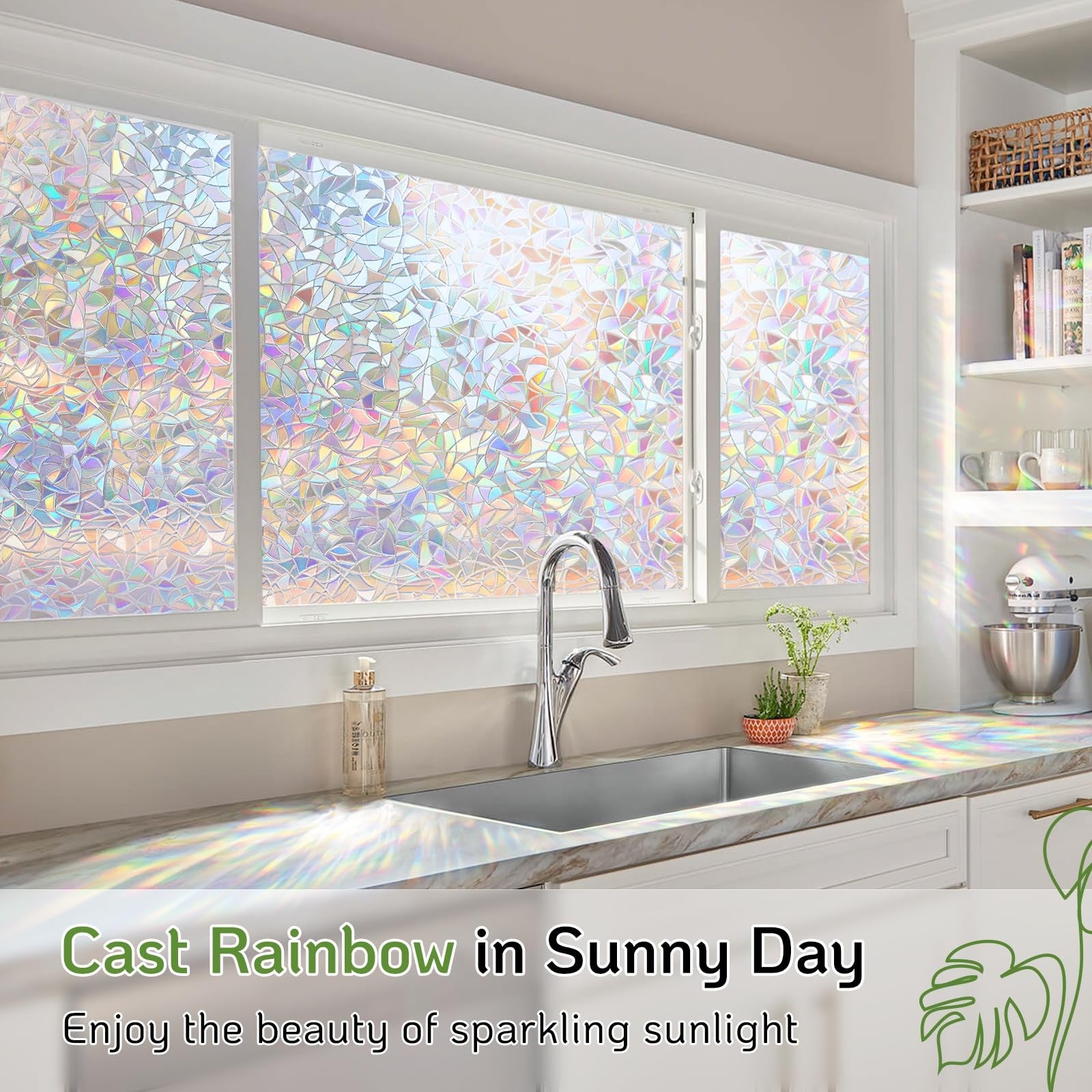 LUTE Rainbow Window Privacy Film with 3D stained glass design, decorative cling for lute window or glass privacy enhancement.