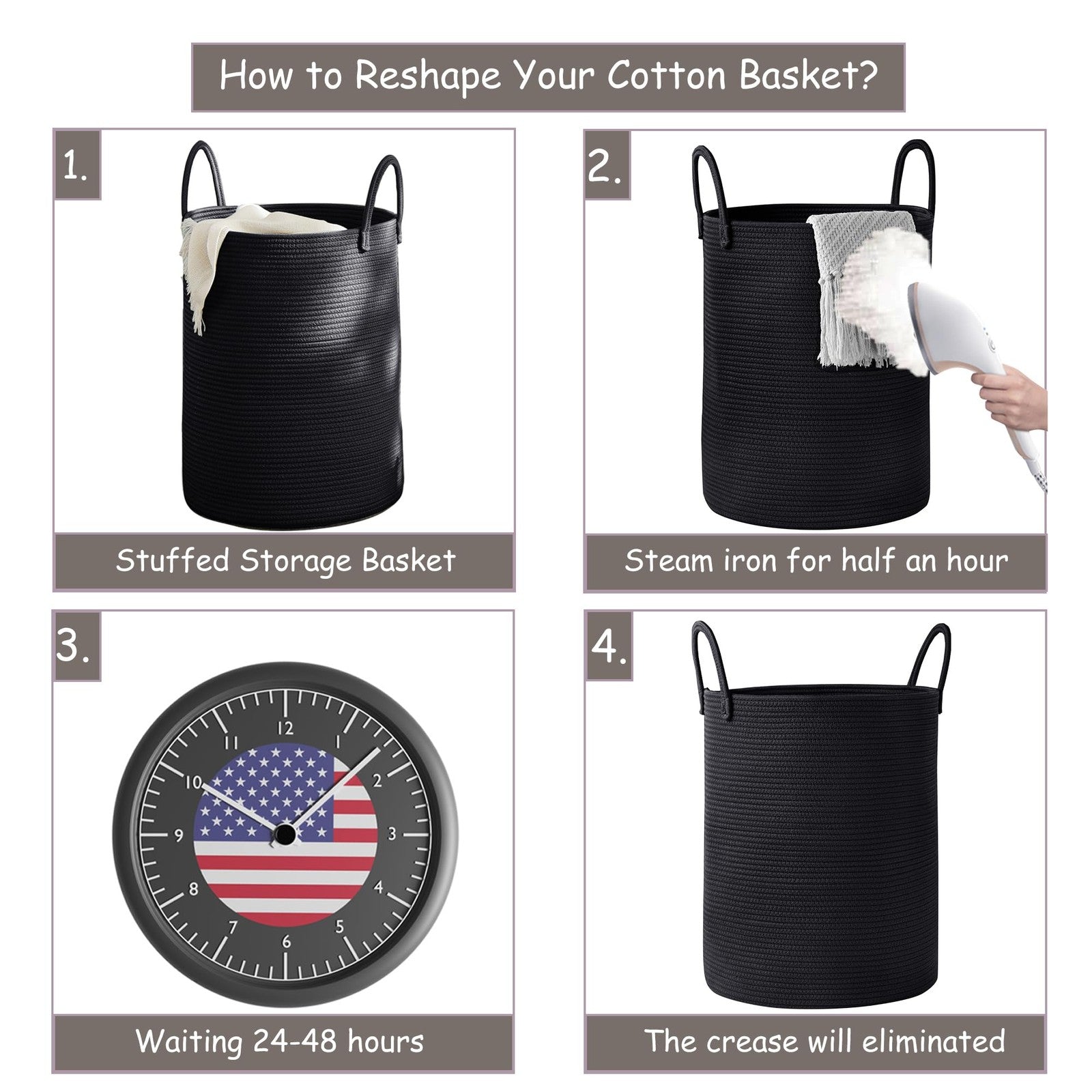 MOJOSCEND black woven rope laundry hamper basket for clothes with tall modern design and spacious 80L capacity.