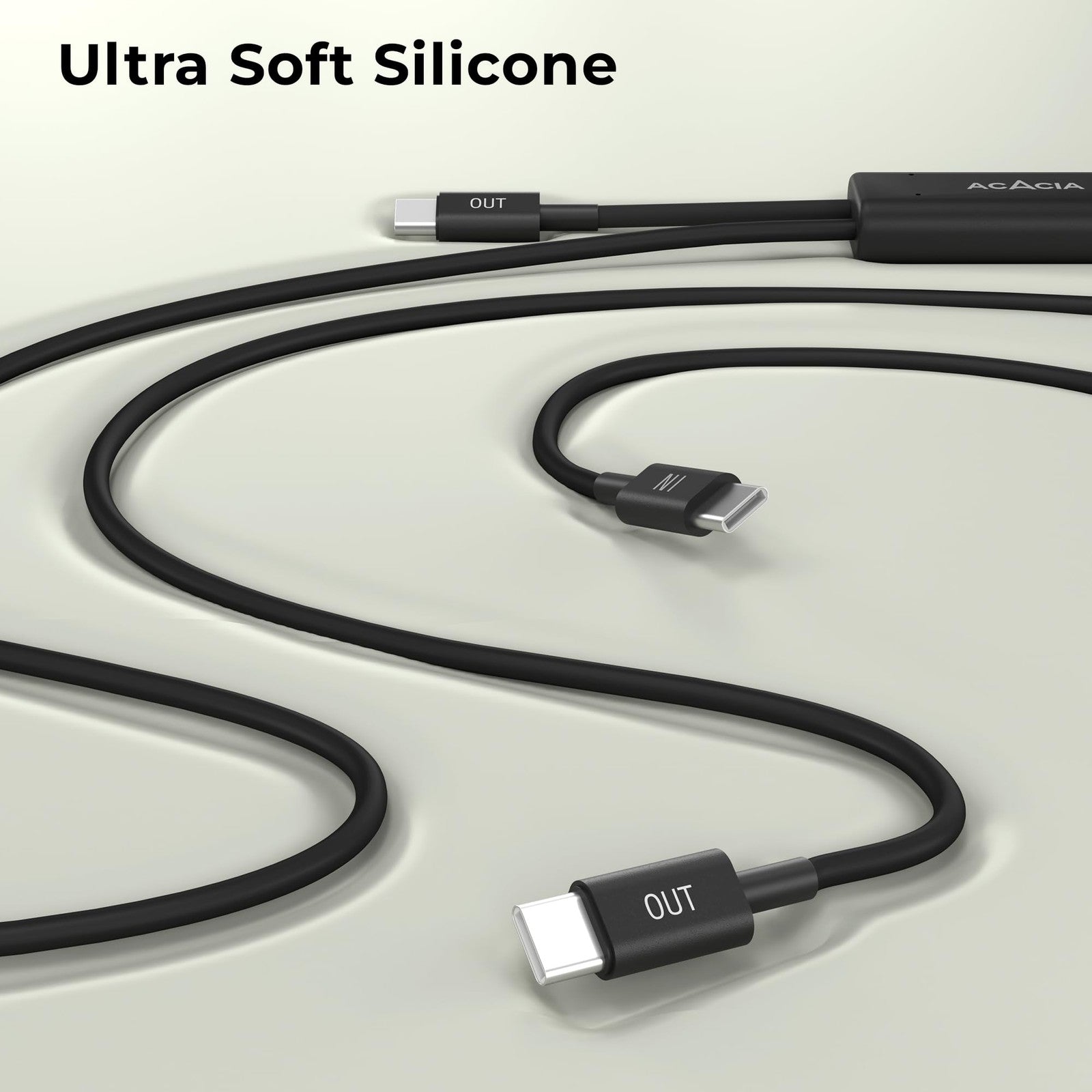ACACIA USB C to USB C cable 6.5ft fast charging silicone cable with double USB C connectors, flexible and durable for device charging.