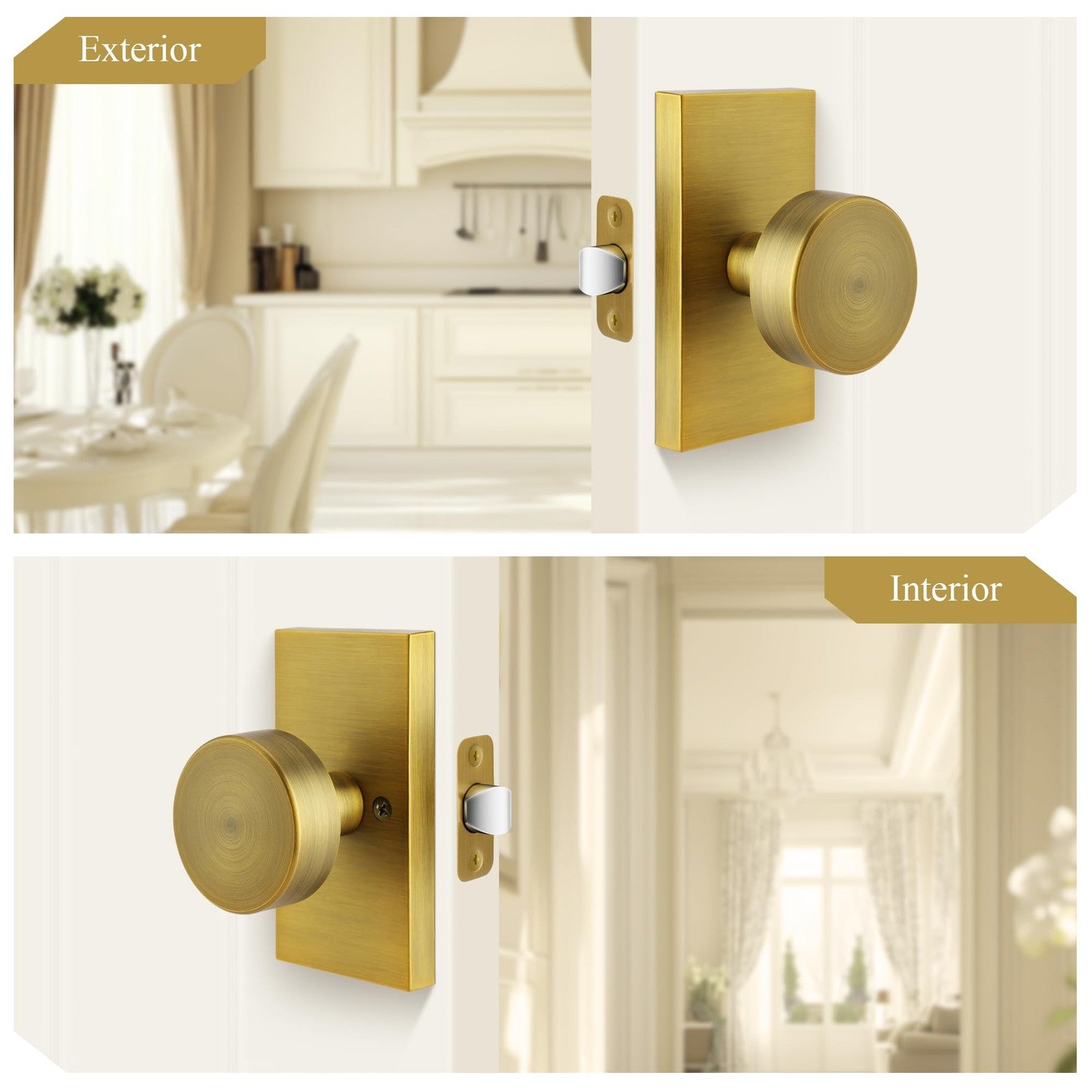 ToPToToo antique brass passage door knobs for interior closets, featuring classic round design with textured finish.