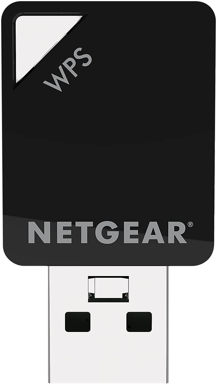 NETGEAR WiFi 5 USB 2.0 Mini Adapter (A6100) displaying the compact dual-band wireless network adapter for laptops.