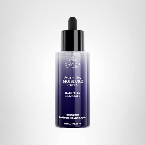 Alterna CAVIAR Anti-Aging Replenishing Moisture Hair Oil in 1.7 oz bottle, lightweight formula for nourishing hair hydration
