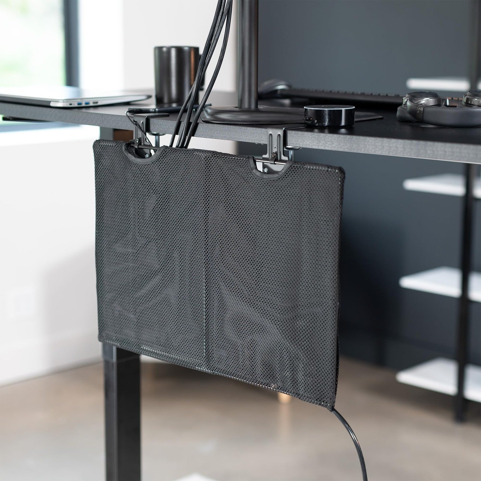 VIVO 24-inch clamp-on privacy and cable management organizer sleeve, wire hider with adjustable clamp and sleek black finish