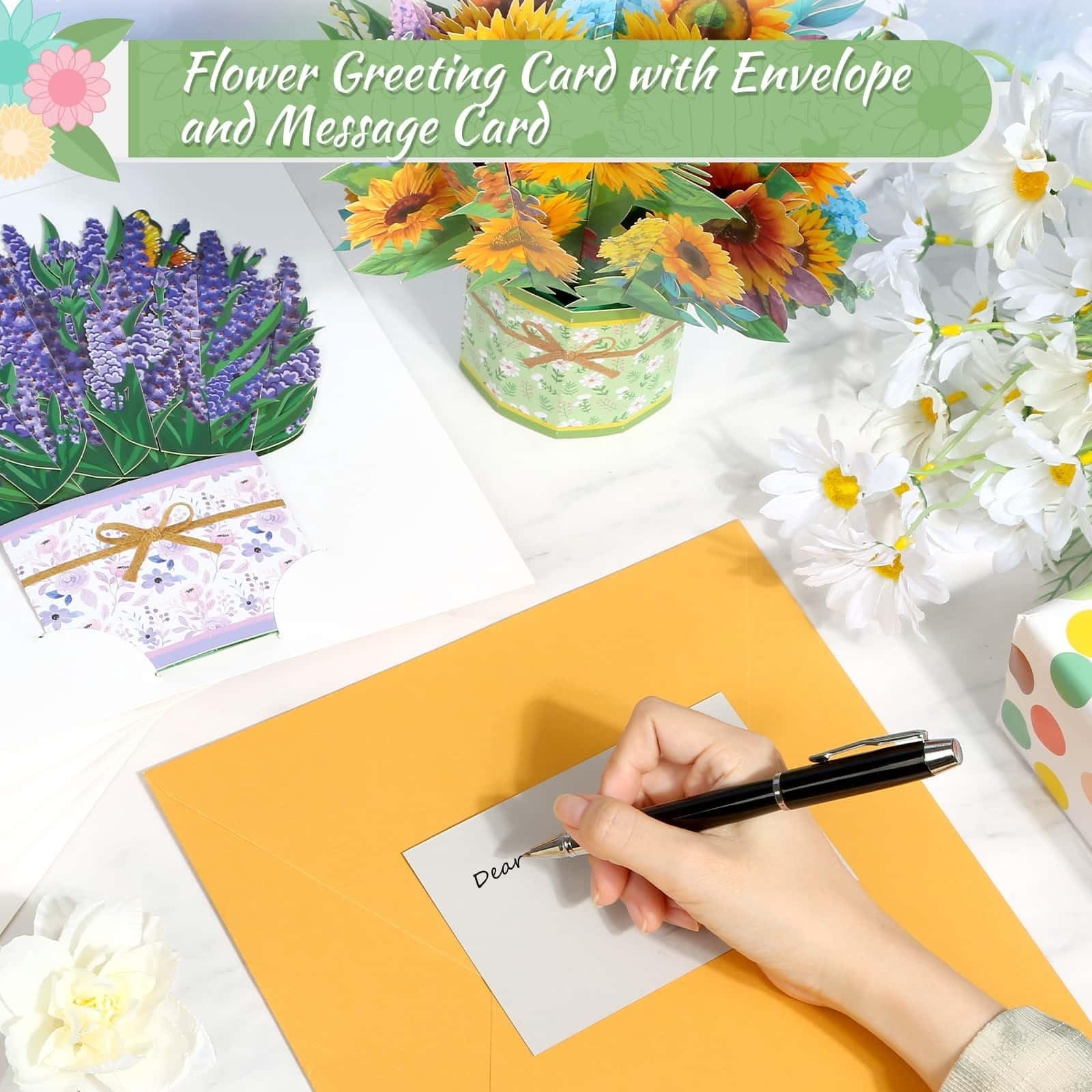 Six-pack of Caffox paper flower pop-up greeting cards with 3D flower bouquet designs for special occasions.