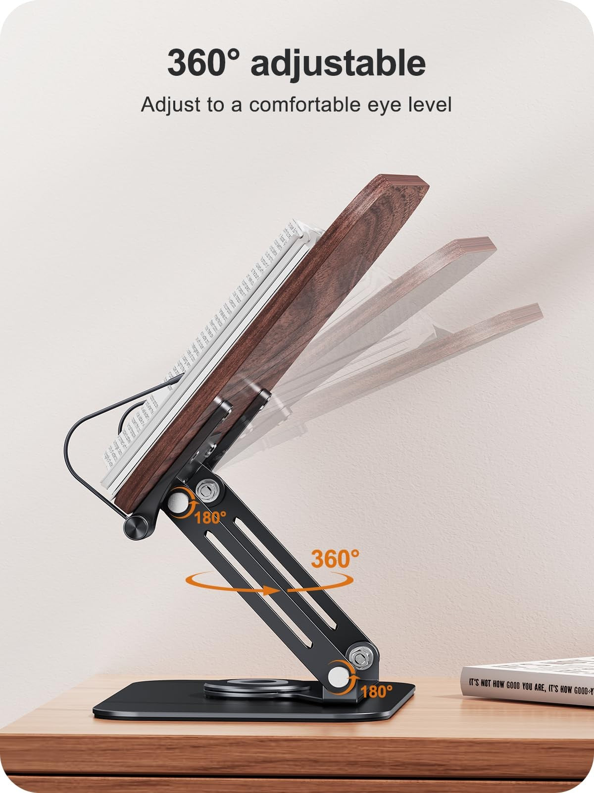 MOKURU foldable book stand for reading with 360° adjustable holder and lightweight design, ideal for hands-free reading.