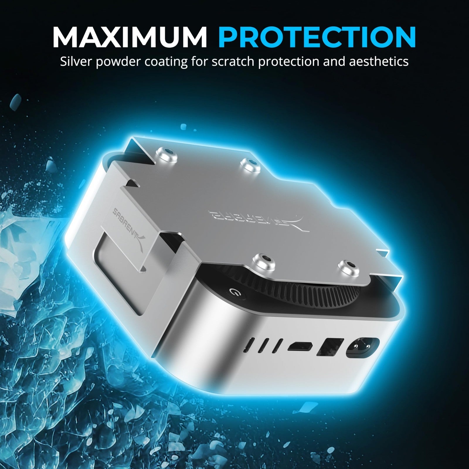 SABRENT aluminum desk and wall mount for Mac mini (2024+), scratch-resistant, sleek design, securely holds the compact computer.