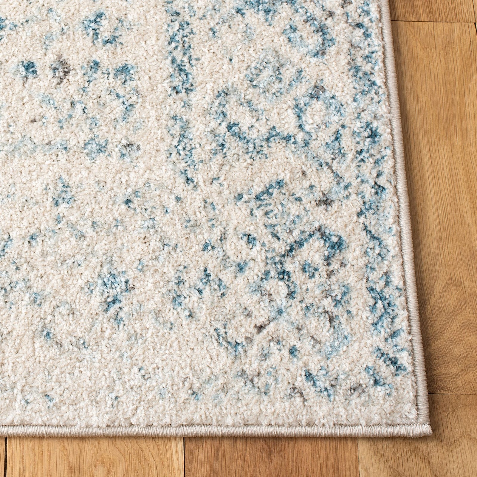 Safavieh Tulum Collection runner rug featuring ivory and turquoise Moroccan boho design with intricate patterns and vibrant colors.